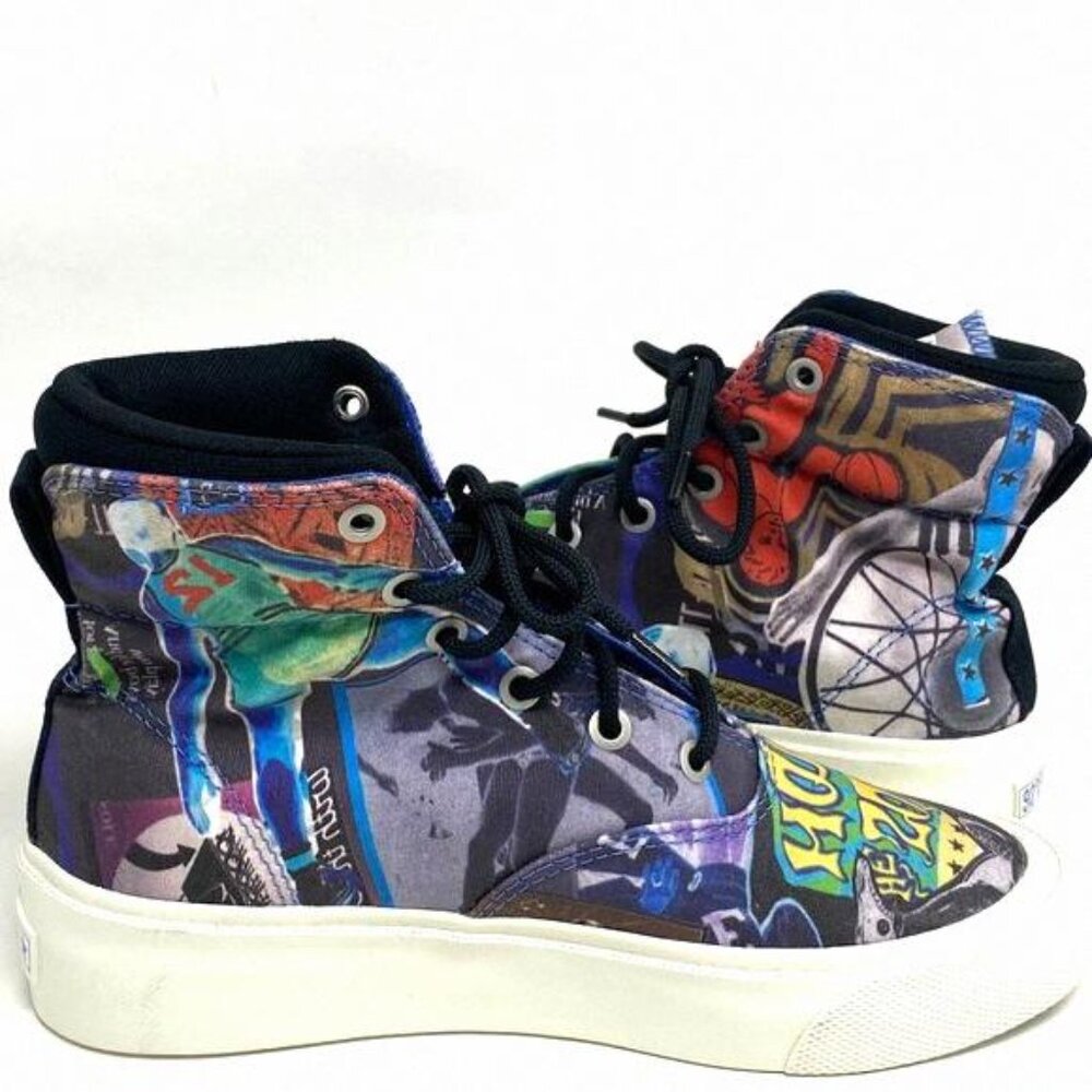 Converse Skid Grip Shoes High Top Men's Black Canvas White Yellow Blue